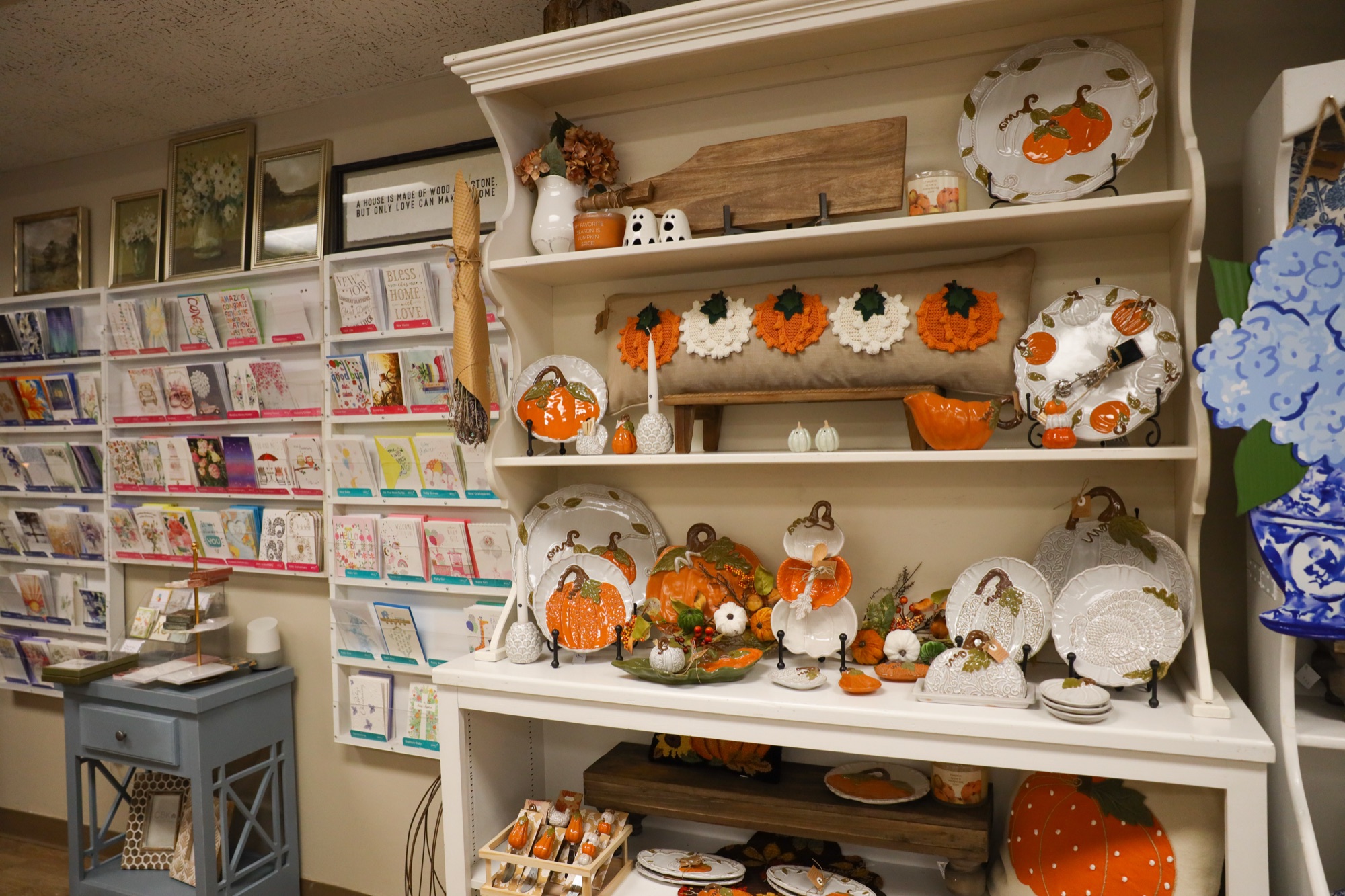 Fall greeting cards and pumpkin display at The Finishing Touch Store