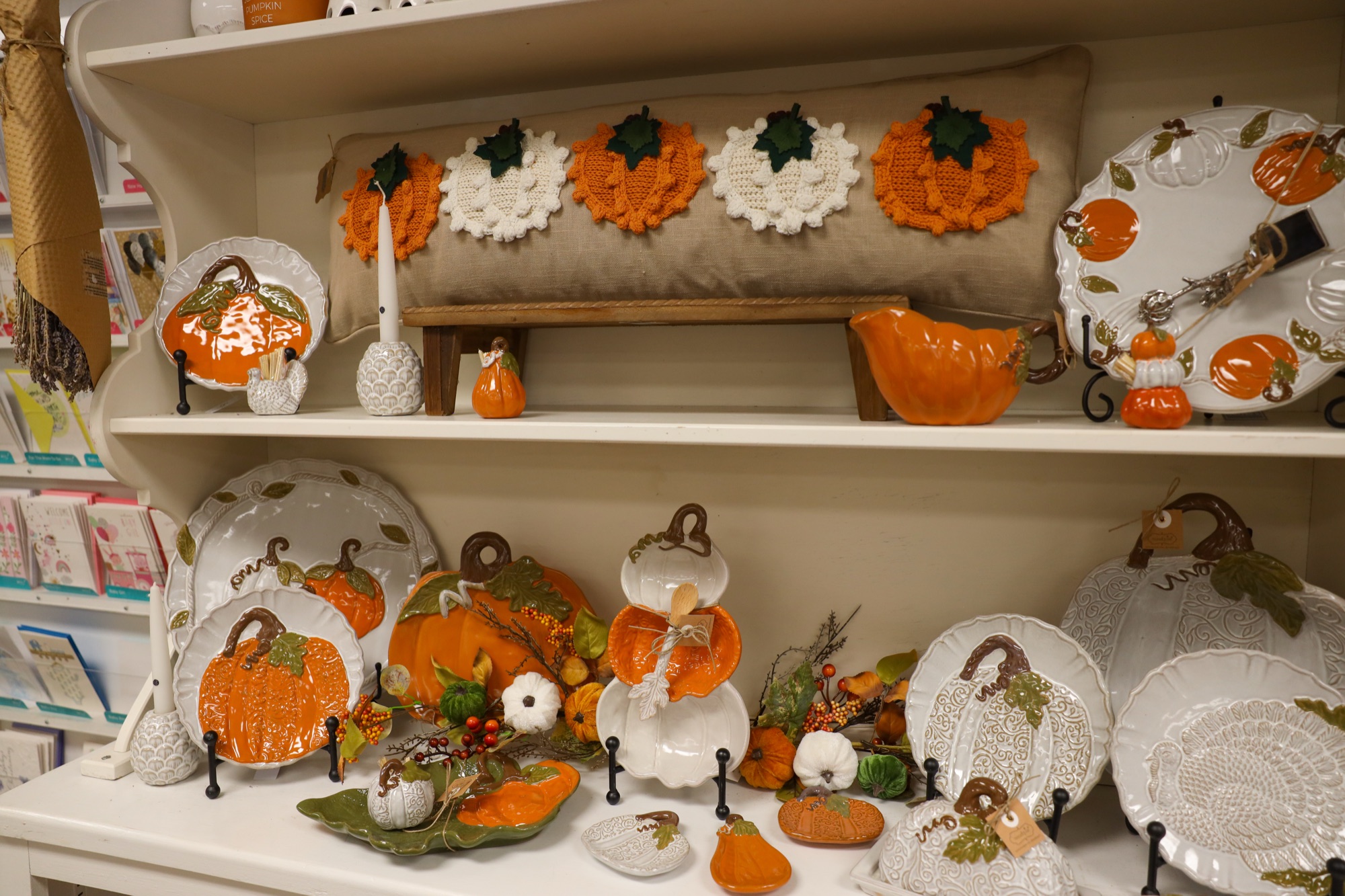 Pumpkins and mums display at The Finishing Touch Store
